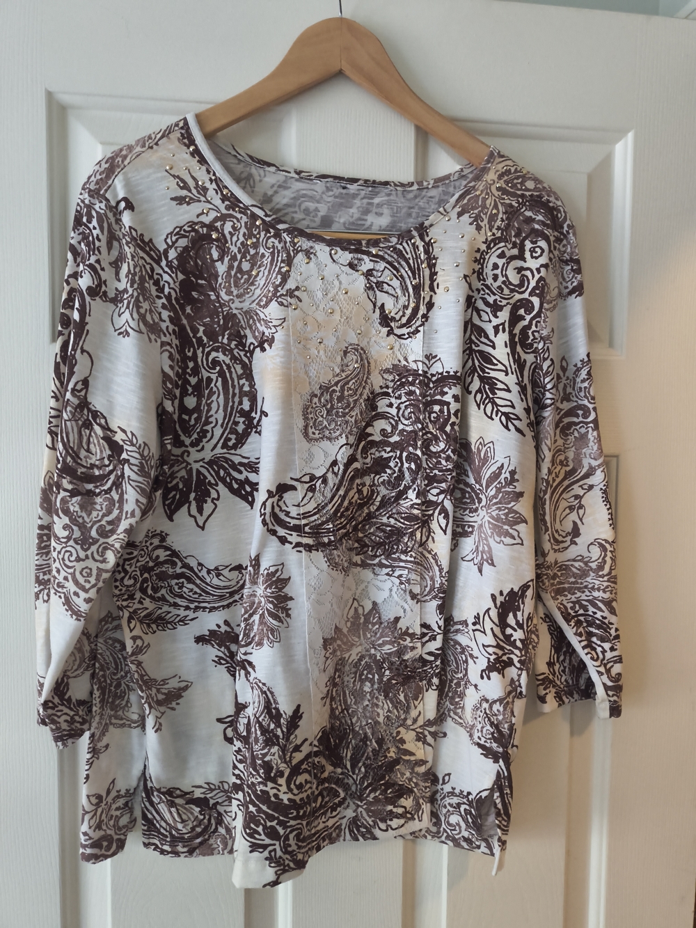 Women's Brown Paisley Embellished Long-Sleeve Top